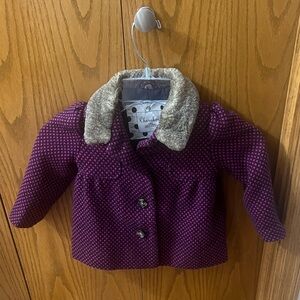 Cherokee Pink and Navy Tweed Pea Coat with Faux Fur Collar